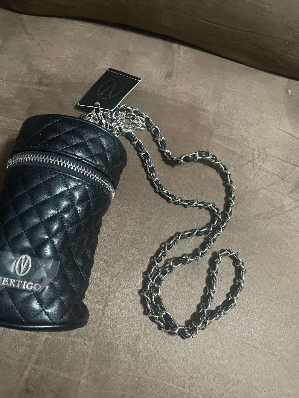 Vertigo Paris Black Quilted Crossbody with Silver Chain